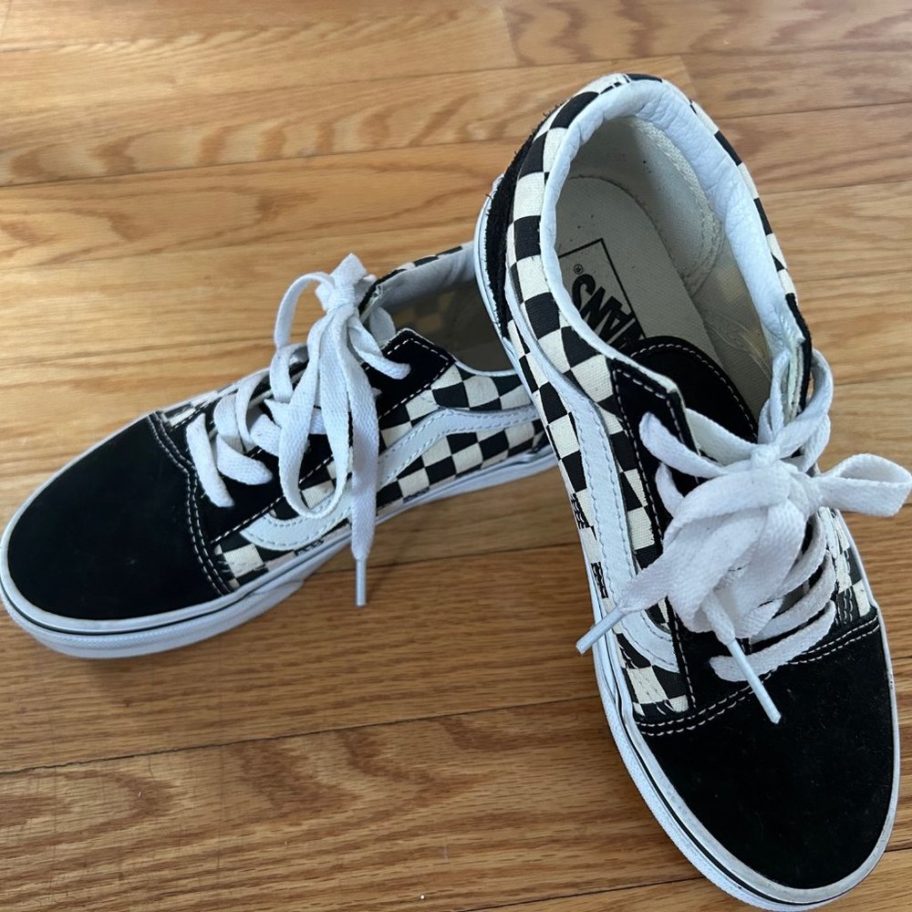 VANS OLD SKOOL Primary Check Size US Kids 2 Checkerboard Skate Shoes Black White